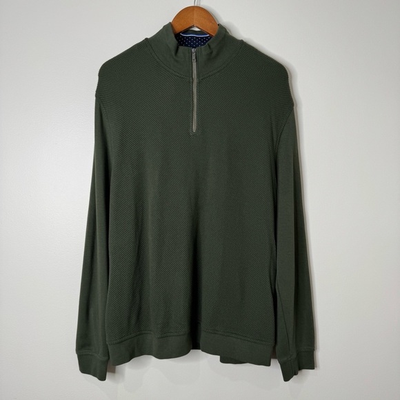 Ted Baker Green Cotton Modal Texture Knit Stretch Jersey Caravan Quarter Zip - Picture 2 of 13